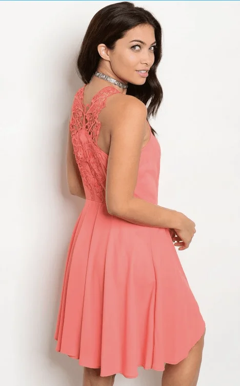 CORAL LACE BACK DRESS Lace Party Gown