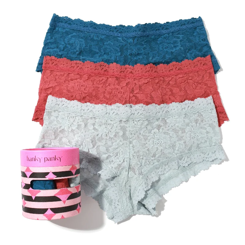 3-Pack Signature Lace Boyshort | Stormcloud Blue/Pink Sands/Pearl Grey Layered Lace Dress