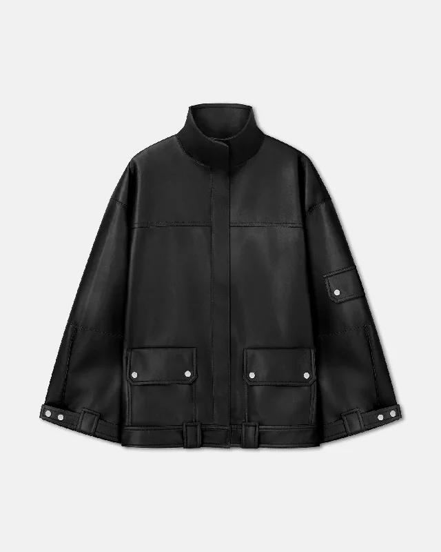 Silva - Regenerated Leather Jacket - Black Women's commuter jackets