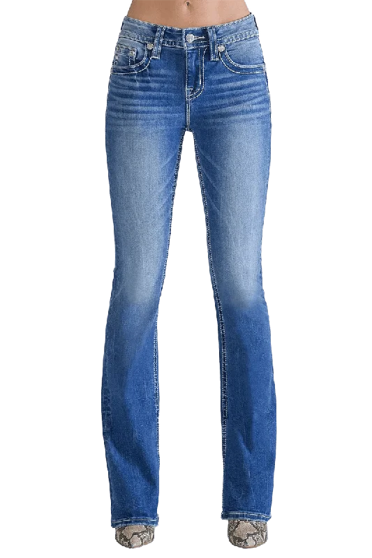 Miss Me Women's Mid-Rise Longhorn Boot Cut Straight Denim Jeans