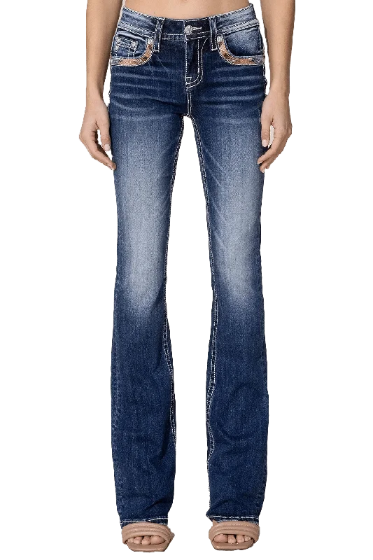 Miss Me Womens Dark Wash Mid-Rise Love Pop Bootcut Jeans