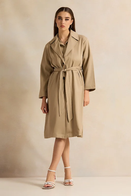 Women Beige Belted Trench Coat Women's H&M jackets