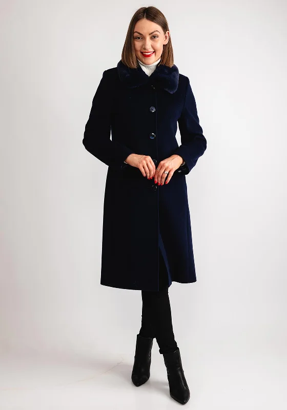 Christina Felix Faux Fur Collar Wool Cashmere Coat, Navy Women's party jackets