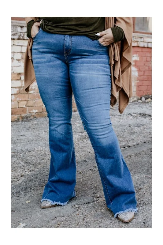 MID WASH FLARE LEG JEANS -  L&B-  PLUS SIZE