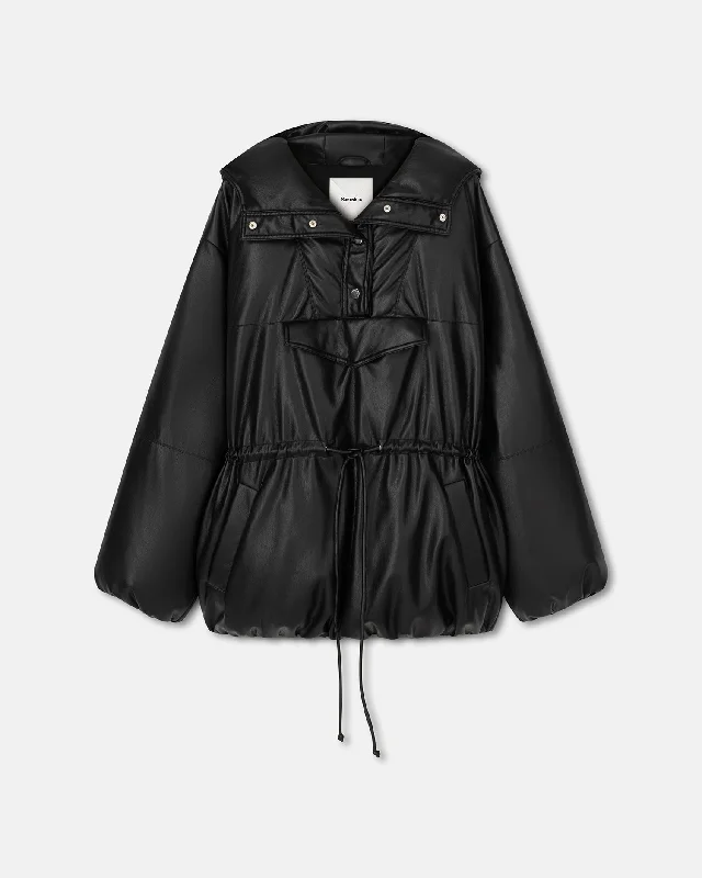 Osana - Okobor™ Alt-Leather Belted Puffer - Black Women's elegant jackets