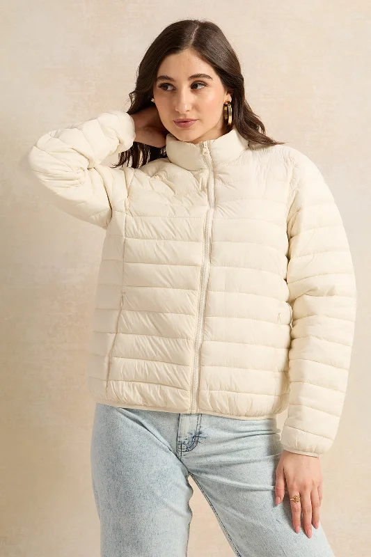 Women Ivory Textured Jacket Women's motorcycle jackets