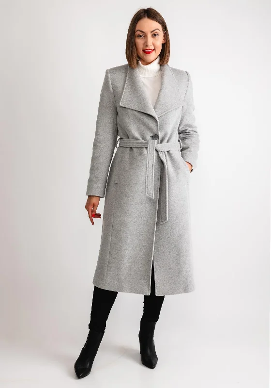 Christina Felix Belted Waist Wool Cashmere Blend Long Coat, Grey Women's sporty jackets