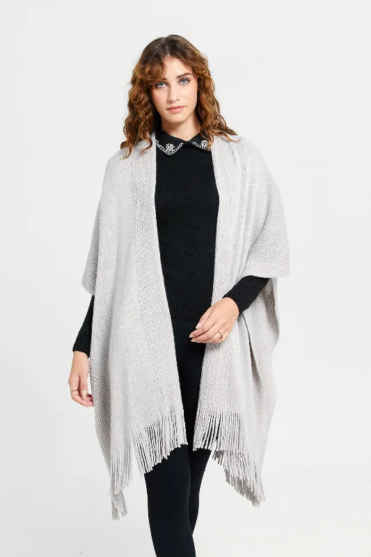 Women Grey Knitted Poncho Women's insulated jackets