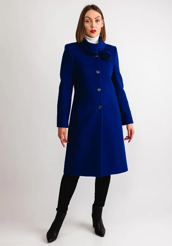 Christina Felix Flower Applique Long Coat, Royal Blue Women's cool weather jackets