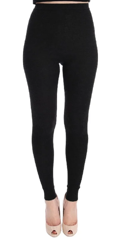 Elegant High-waist Wool Tights Pants In Dark Gray