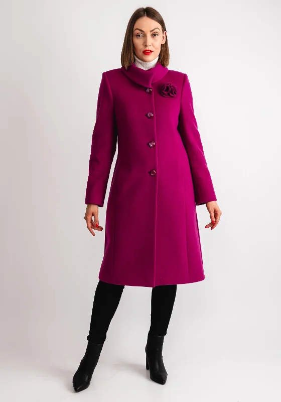 Christina Felix Flower Applique Long Coat, Fuchsia Women's thermal jackets