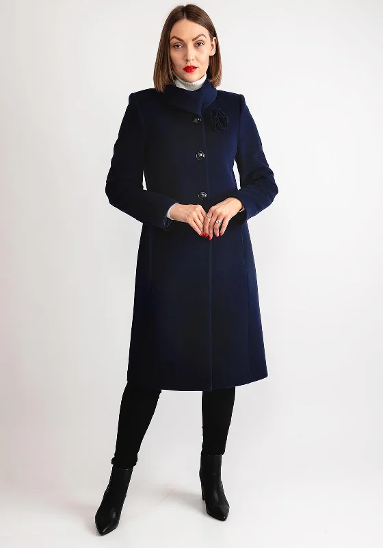 Christina Felix Flower Applique Long Coat, Navy Women's all-season jackets