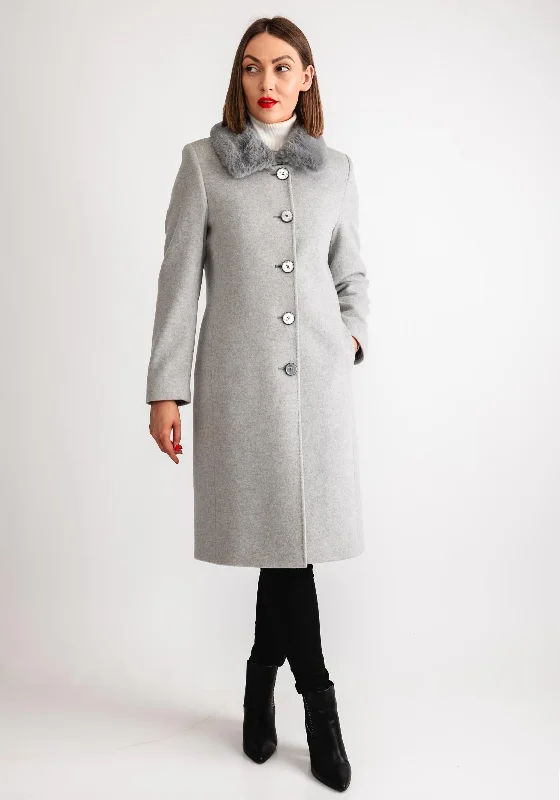 Christina Felix Faux Fur Collar Wool Cashmere Coat, Grey Women's packable jackets