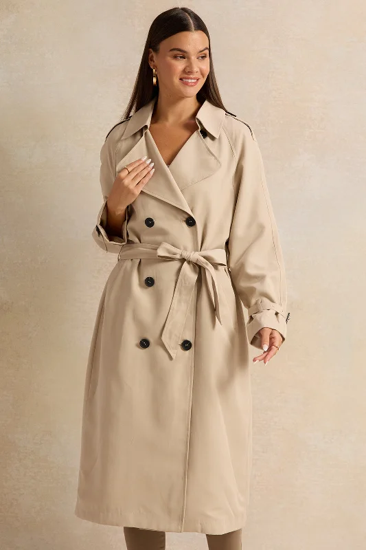 Women Ivory Belted Trench Coat Women's weekend jackets