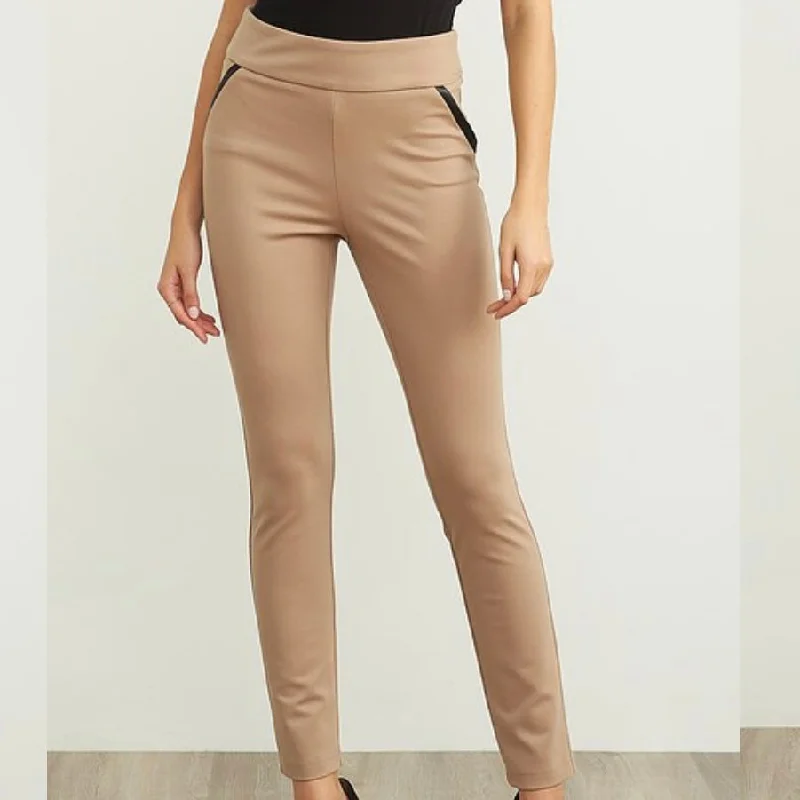 Joseph Ribkoff Beige/Black Leather Trim Pant