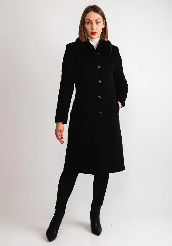 Christina Felix Faux Fur Collar Wool Cashmere Coat, Black Women's hooded jackets