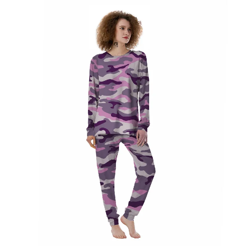 Purple Pink And Grey Camouflage Print Women's Pajamas Women's pajama sets