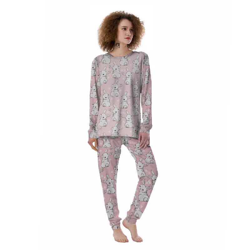 Rabbit Pink Print Pattern Women's Pajamas Best pajama sets for elderly women