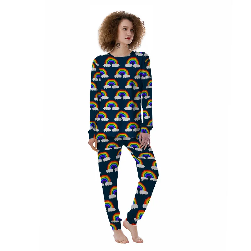 Rainbow Pixel Print Pattern Women's Pajamas Budget-friendly pajama sets