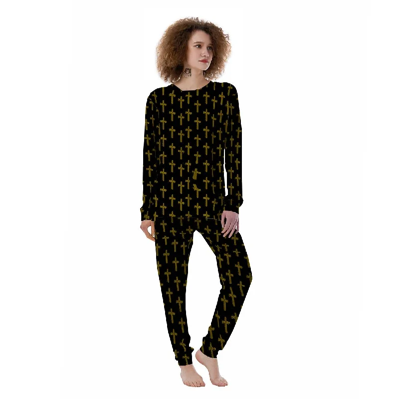 Religious Christian Cross Print Pattern Women's Pajamas Travel pajama sets