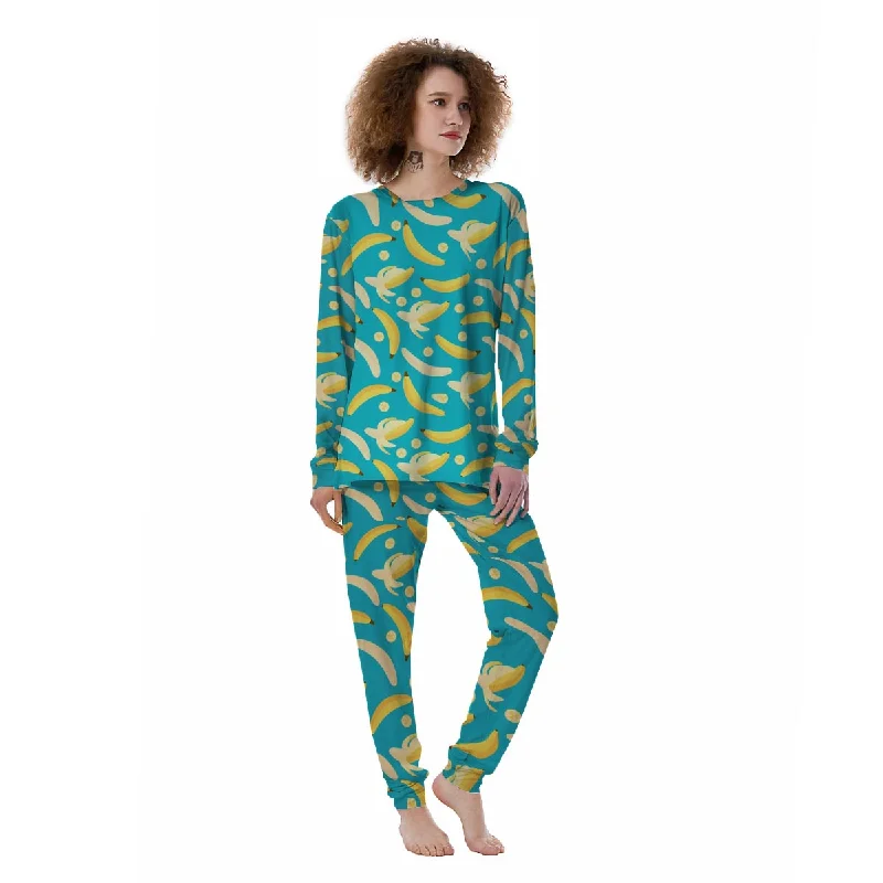 Ripe Banana Print Pattern Women's Pajamas Button-up pajama sets