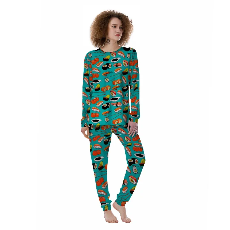 Rolls And Salmon Sushi Print Pattern Women's Pajamas Breathable pajama sets