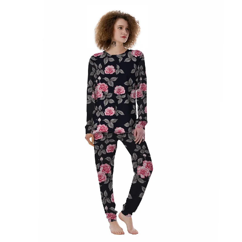 Rose Pink Print Pattern Women's Pajamas Couple pajama sets