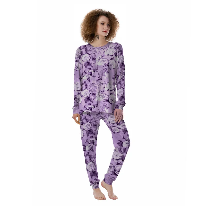 Rose Purple Print Pattern Women's Pajamas Kids' pajama sets