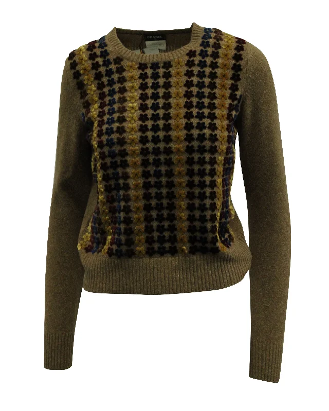 Chanel Floral Knit Sweater in Brown Wool Vintage sweaters