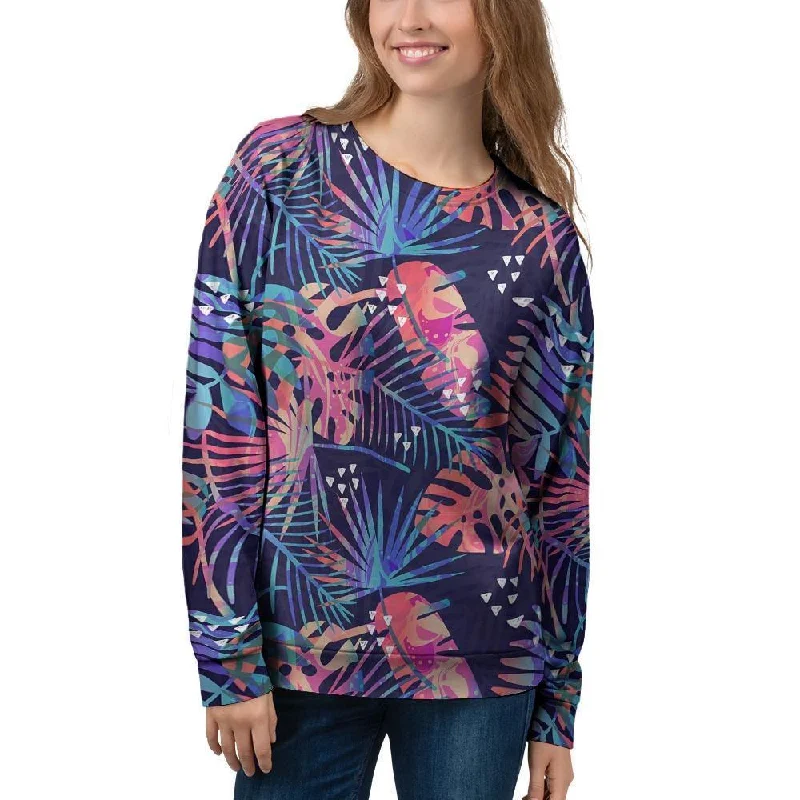 Neon Palm Leaf Hawaiian Print Women's Sweatshirt Breathable sweaters