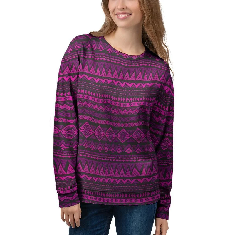 Neon Pink Ethic Aztec Print Women's Sweatshirt Fashionable sweaters