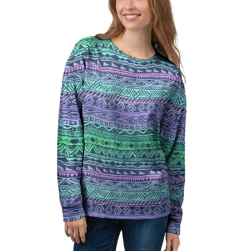 Neon Tribal Aztec Hand Drawn Women's Sweatshirt Office sweaters