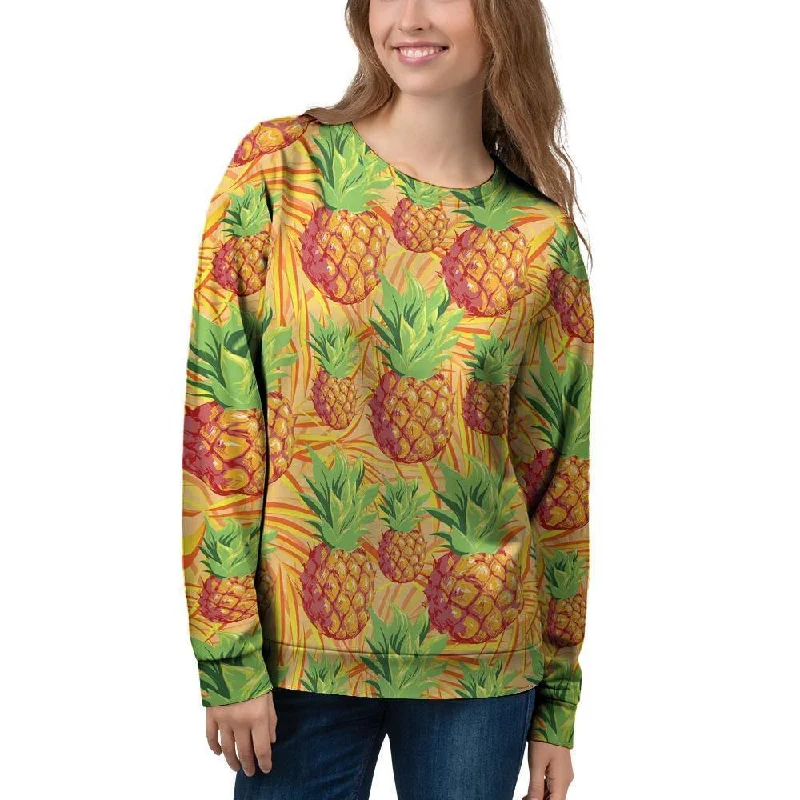 Neon Yellow Pineapple Hawaiian Print Women's Sweatshirt Layering sweaters