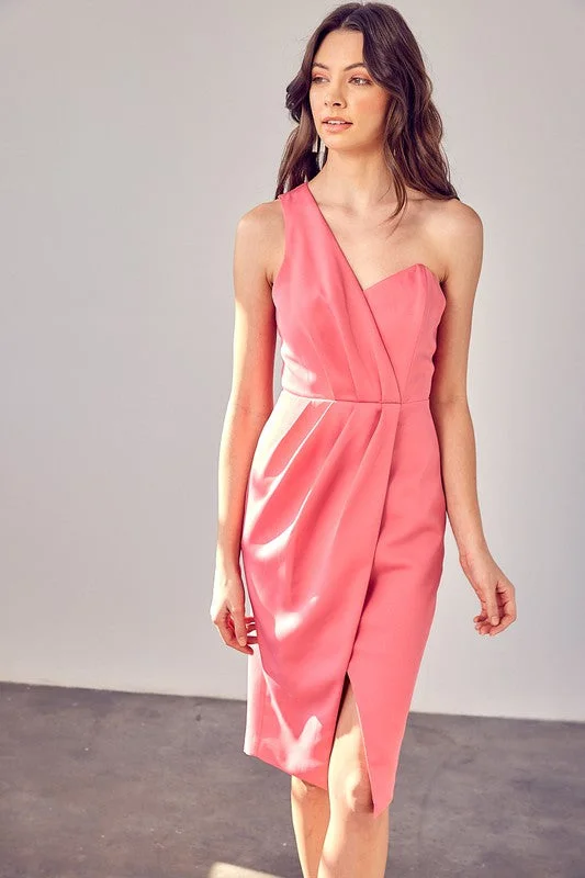 One Shoulder Pink Wedding Guest Dress Luxury mini dresses