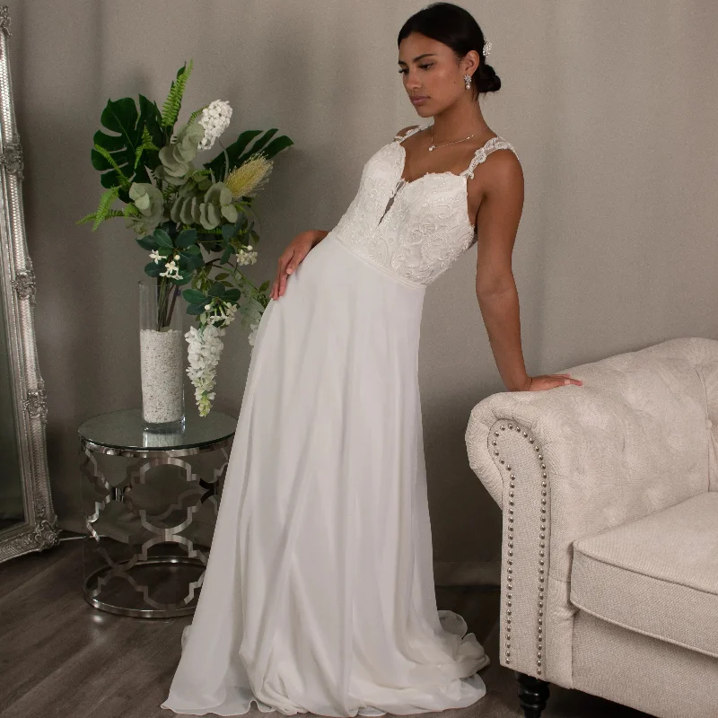 Evelyn: A-line Lace Bodice Bridal Gown Satin Bridal Gown