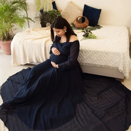 G531, Black Maternity  Shoot Gown, (All Sizes) Romantic Satin Dress