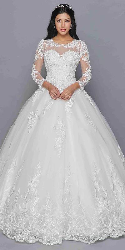 DeKlaire Bridal 422 Mid-Length Sleeve A-Line Wedding Gown Illusion Boat Neckline Sparkling Bridal Gown