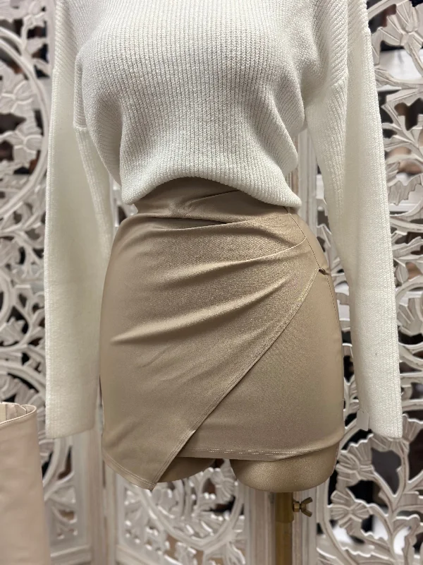 Beige Wrapped Faux Leather Skirt Casual chic unclassified skirts