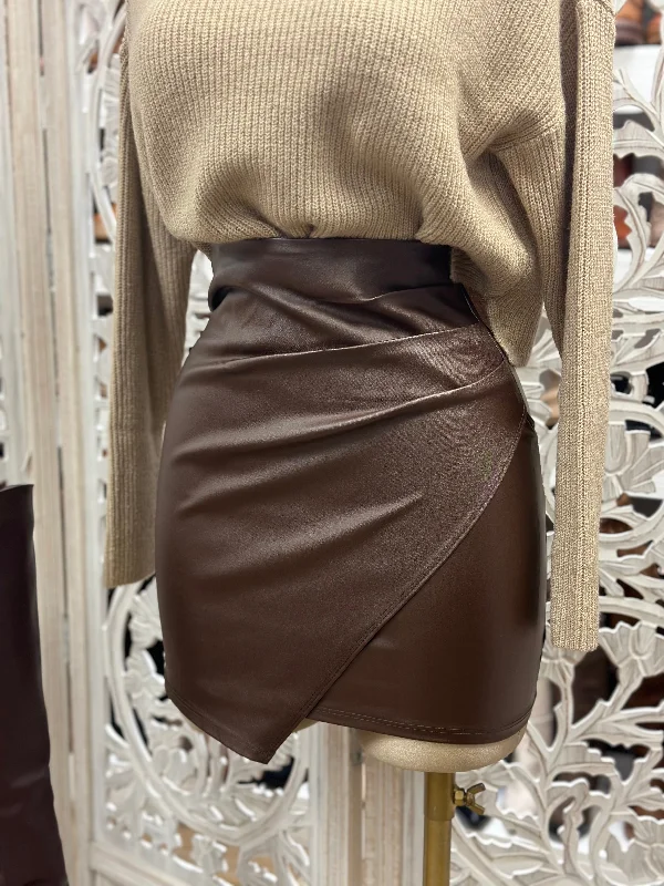 Chocolate Wrapped Faux Leather Skirt Mesh unclassified skirts