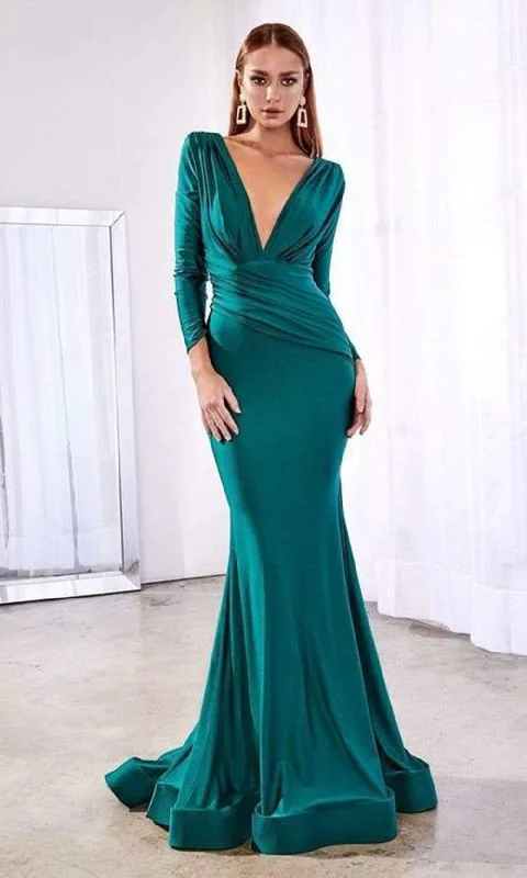 Cinderella Divine - Deep V-Neck Ruched Long Gown CD0168 Winter party dresses