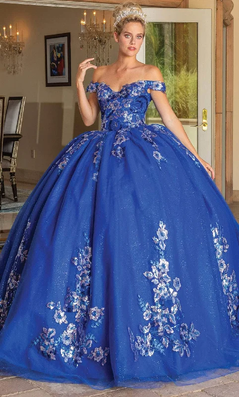 Dancing Queen 1737 - Off-Shoulder Floral Embellished Ballgown Best party dresses for curvy figures