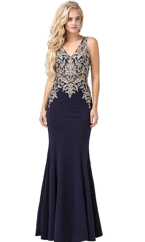 Dancing Queen - Embellished V-Neck Fitted Long Gown 2496 - 1 pc Navy In Size S Available Halter party dresses