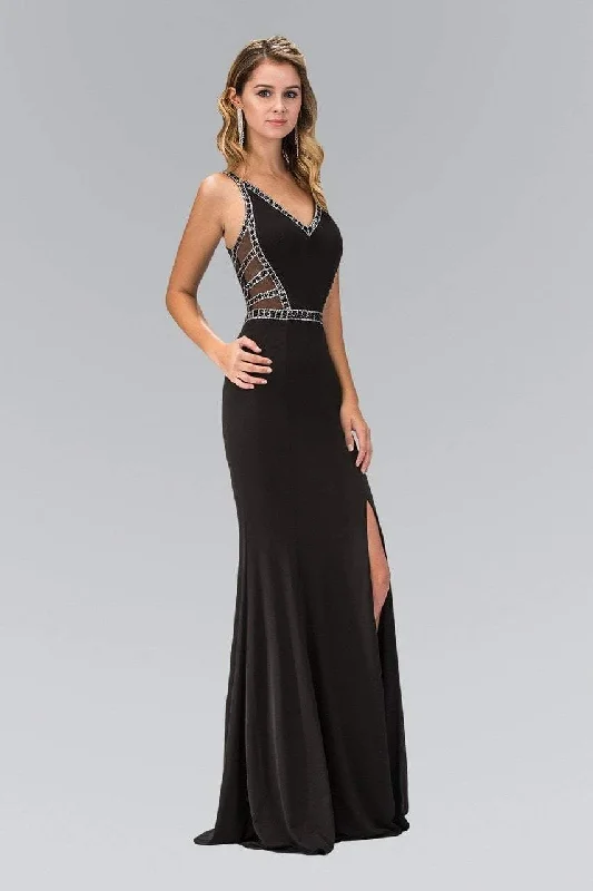 Elizabeth K - GL1359 V-Neck Jersey Sheath Gown with Slit Luxury party dresses