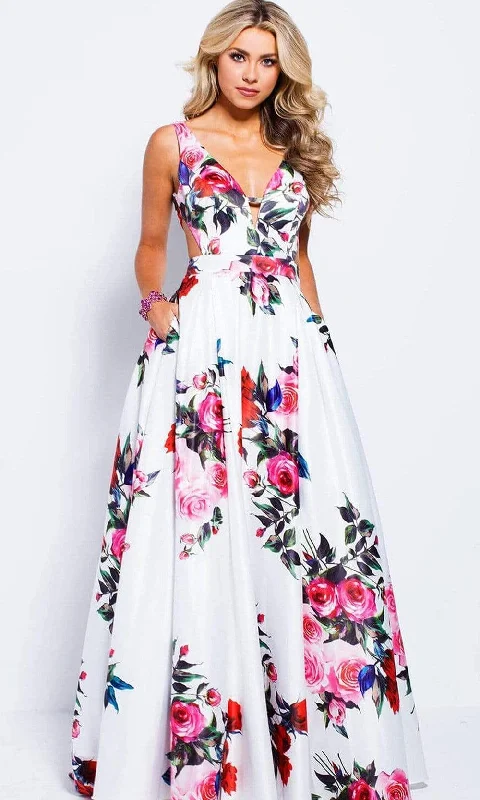 JVN by Jovani - Floral V-neck A-line Evening Gown JVN59146 Chiffon party dresses