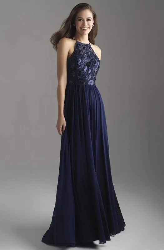 Madison James Sequin Embroidered Halter A-Line Evening Gown 18-605 - 1 pc Navy In Size 2 Available Budget-friendly party dresses