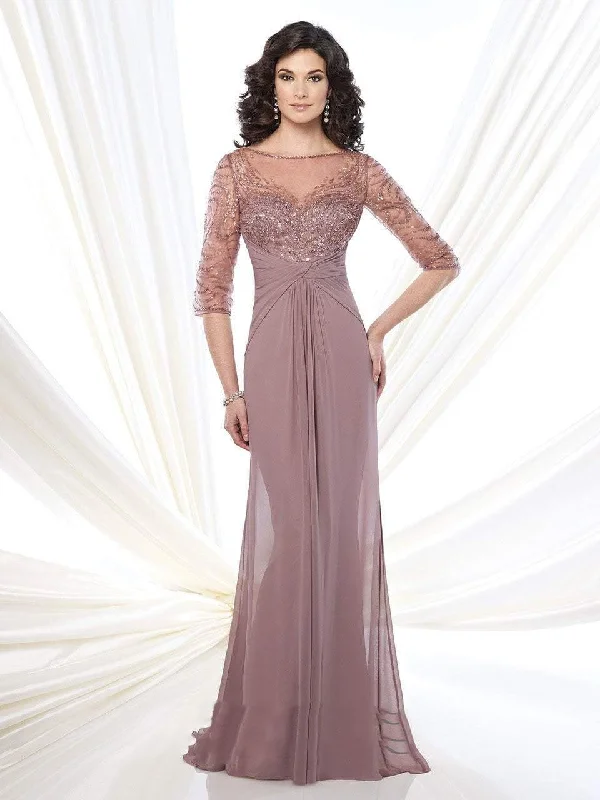 Mon Cheri - Ruched Bateau A-line Gown 215919 - 1 pc Mink is Size 6 Available Silk party dresses