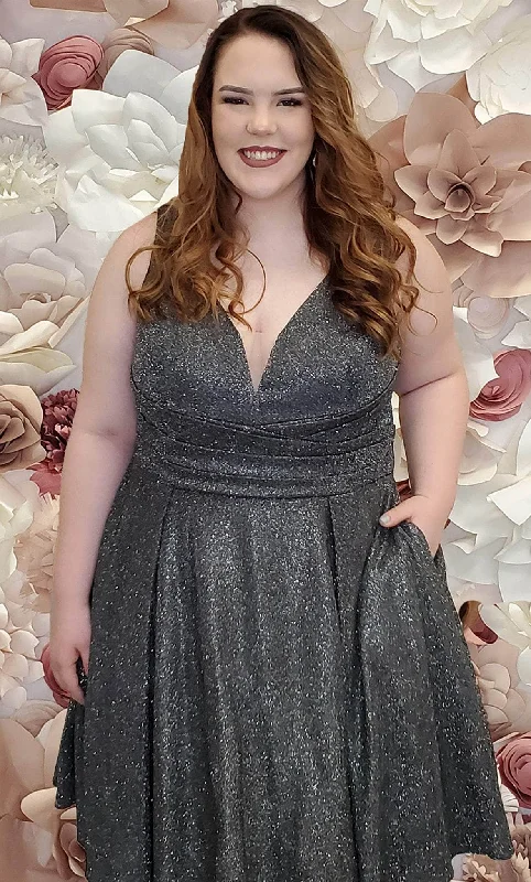 Sydney's Closet SC8108 - V-Neck Shimmer Cocktail Dress Preppy party dresses