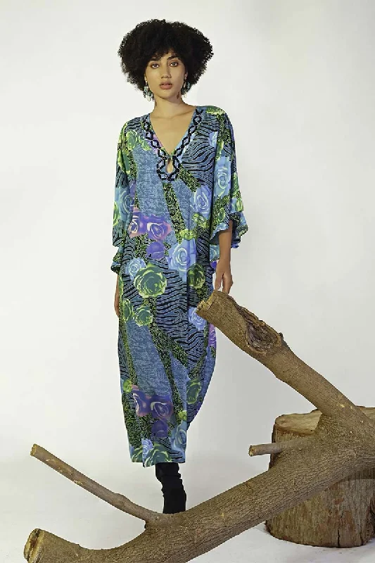 Blue Carribean Floral Printed Maxi Dress Lightweight maxi dresses for hot weather