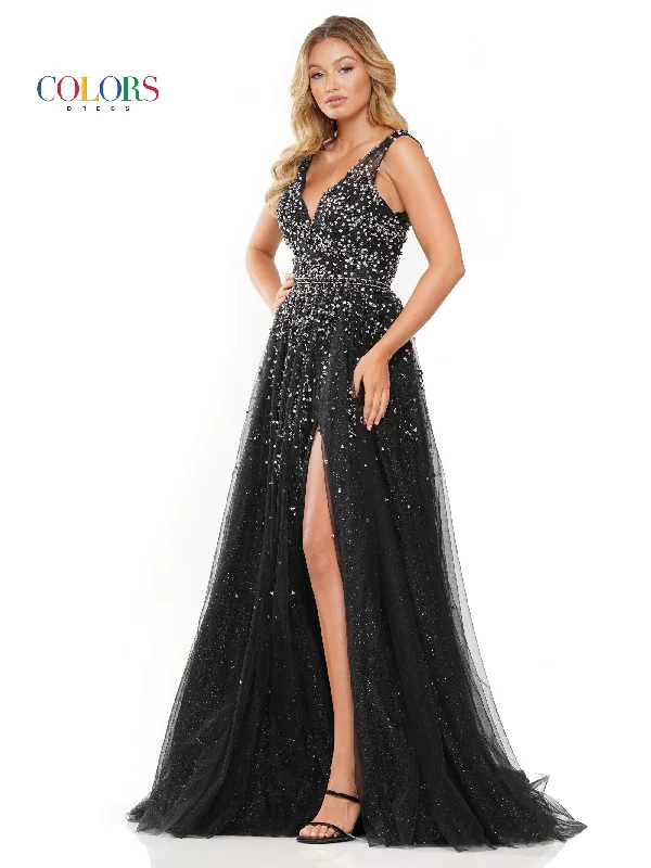 Colors 3270 Long Sleeveless Formal Beaded Mesh Prom Dress Expensive maxi dresses