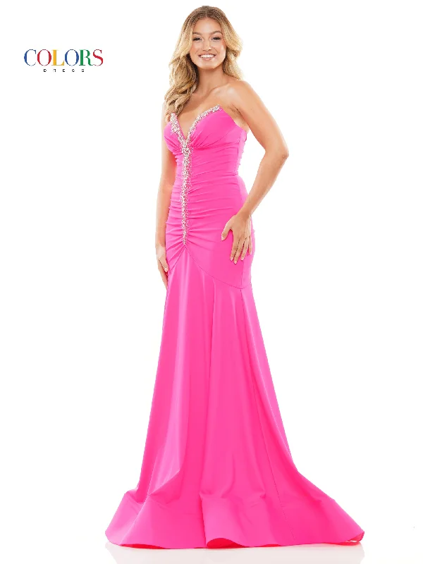 Colors 3276 Long Strapless Formal Fitted Prom Dress Trendy maxi dresses under $50